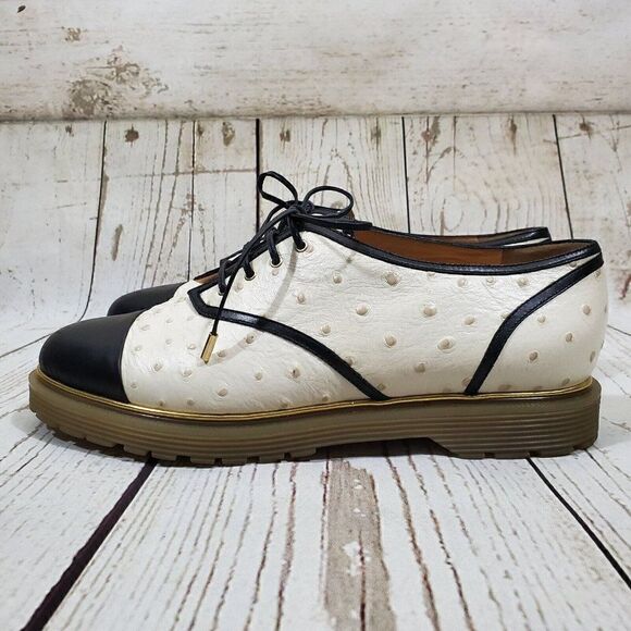 Charlotte Olympia Derby Oxford Womens Size 39 US 9 Ostrich Embossed Leather - Picture 2 of 13
